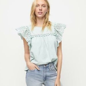 J crew mint pompom eyelet sleeve top knit blouse